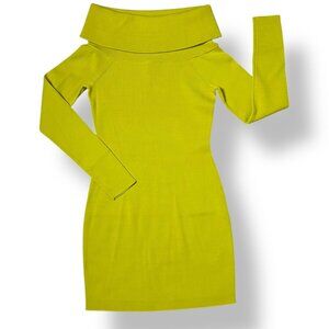 NWT ALEXIS Chira Bright Yellow Green Canary Knit Body Con Mini Dress Cowl Sz XS
